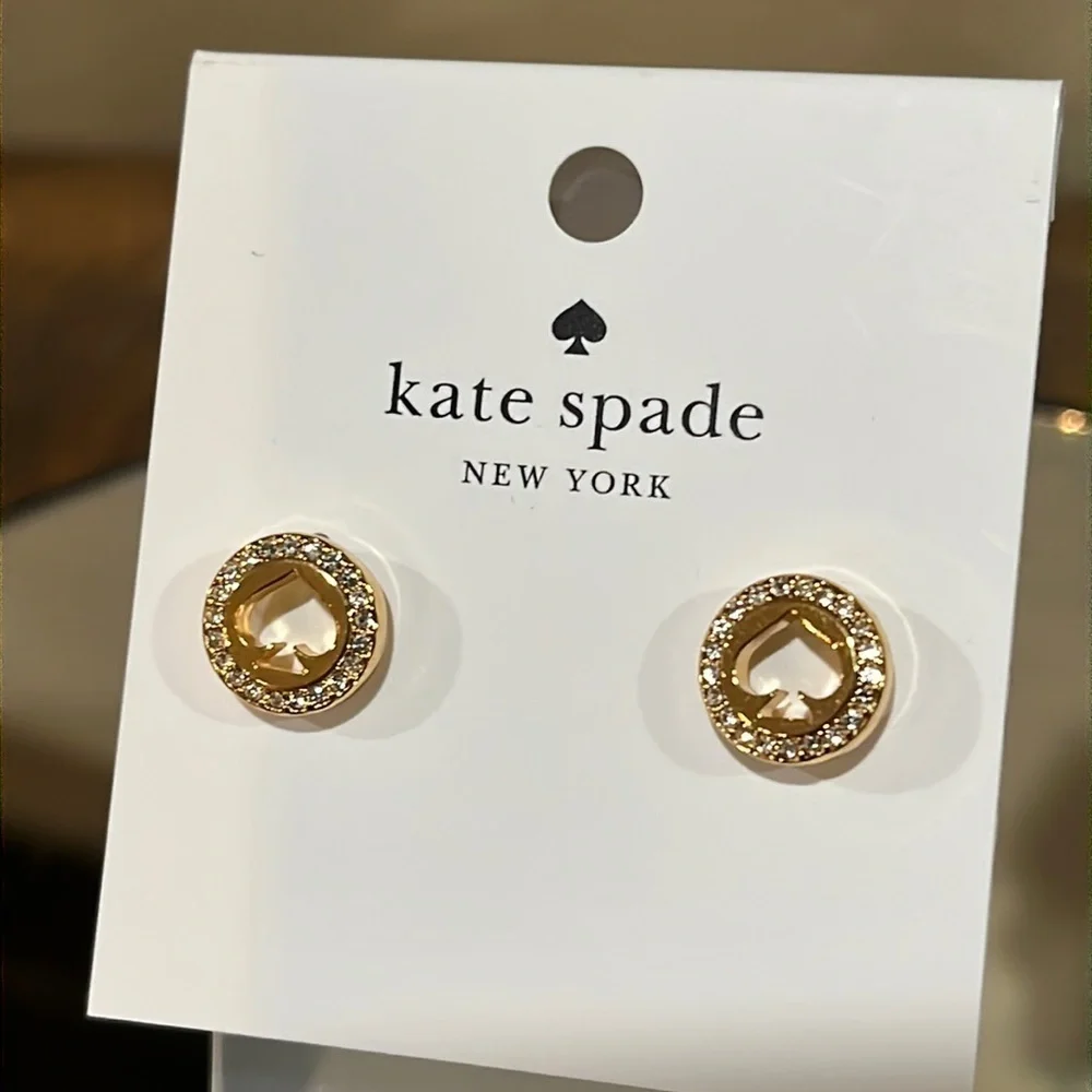 Kate Spade Spot The Spade Pave Halo Spade Studs, earrings, NEW!
